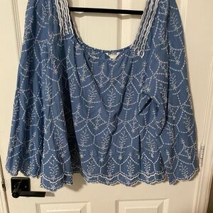Blue Embroidered Women's Top